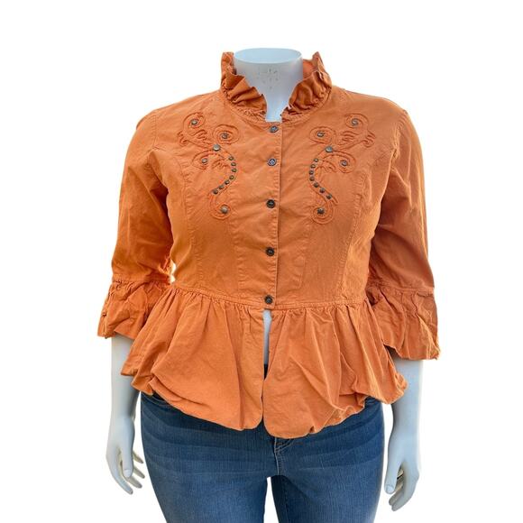 G Designs Natural Fashions Womens Boho Studded Jacket Size 1X Ruffle Orange Fall - Picture 1 of 14